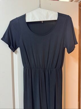 ESQUALO Navy Scoop Neck Short Sleeve Midi Dress